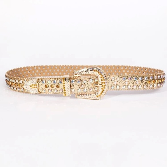 New Gorgeous Gold Embellished Rhinestone Western Decor Belt 7 Adjustable Holes - Picture 5 of 11